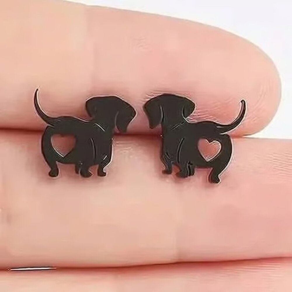 Black Stainless Steel DACHSHUND Dog Stud Earrings